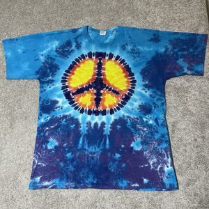 Vintage Sundog Peace Sign T-Shirt Mens 2XL Blue Tie Dye Graphic Made in USA